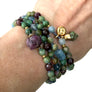 Loving Heart 108 Mala Beads Ruby Zoisite Ruby Tourmaline and Aquamarine Knotted Bracelet Yoga Jewelry Meditation Beads
