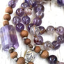 Master Healing Super Seven (Auralite Amethyst) Ametrine, Sandalwood & Charoite Mala Bracelet for Spiritual Enlightenment