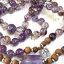 Master Healing Super Seven (Auralite Amethyst) Ametrine, Sandalwood & Charoite Mala Bracelet for Spiritual Enlightenment