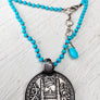 Rajasthan Indian Iskcon Temple (Krishna ) Silver Pendant - Knotted Turquoise Necklace - Protection - Boho Jewelry - Ethnic Jewelry