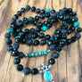 GROUND AND PROTECTION Mala Beads - Black Tourmaline - Onyx & Turquoise 108 Mala Necklace - Turquoise Bracelet