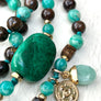 Psychic Protection * 108 Mala Bracelet * Bronzite * Amazonite * Chrysocolla * Throat Chakra Necklace * Evil Eye Charm * Yoga Gift