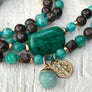 Psychic Protection * 108 Mala Bracelet * Bronzite * Amazonite * Chrysocolla * Throat Chakra Necklace * Evil Eye Charm * Yoga Gift