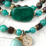 Psychic Protection * 108 Mala Bracelet * Bronzite * Amazonite * Chrysocolla * Throat Chakra Necklace * Evil Eye Charm * Yoga Gift