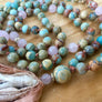 Boho Long Tassel African Opal and Rose Quartz Prayer Beads for Meditation and Spiritual Awareness