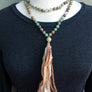 Boho Long Tassel African Opal and Rose Quartz Prayer Beads for Meditation and Spiritual Awareness