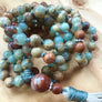 Sandalwood Tassel Necklace, Mala Beads African Opal Sandalwood Prayer Beads, October Birthstone Unisex Gift