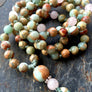 KNOTTED MALA BEADS 108 - African Opal Mala Beads, Rose Quartz - Heart Chakra Mala -Yoga Jewelry - October Birthstone, Root Chakra
