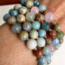 Mulit-Gemstone Knotted Infinity Mala Bracelet with Aquamarine, Rose Quartz and African Opal