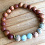 Boho Sandalwood and African Opal Stretch Mala Bracelet for Good Luck and Emotional Healing