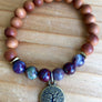 Sandalwood and Red Lightning Agate Stretch Bracelet with Tree of Life Charm For Chakra Healing