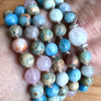 MOONSTONE MALA BEADS Aquamarine Rose Quartz African Opal Infinity Necklace Wrap Bracelet Goddess Healing Crystals Knotted Prayer Beads