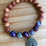 Sandalwood and Red Lightning Agate Stretch Bracelet with Tree of Life Charm For Chakra Healing