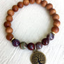 Sandalwood and Red Lightning Agate Stretch Bracelet with Tree of Life Charm For Chakra Healing