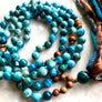 Apatite and Sandalwood Long Tassel Mala Necklace for Knowledge, Wisdom and Intuition