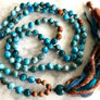 Apatite and Sandalwood Long Tassel Mala Necklace for Knowledge, Wisdom and Intuition