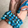 Apatite and Sandalwood Long Tassel Mala Necklace for Knowledge, Wisdom and Intuition