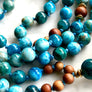 Apatite and Sandalwood Long Tassel Mala Necklace for Knowledge, Wisdom and Intuition