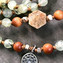 Sandalwood, Prehnite, Rudraksha Sapphire 108 Mala Bracelet for Meditation and Compassion to open the Heart