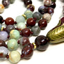 108 Gemstone Root Chakra Mala Beads Red Lightning Agate, Garnet and Aquamarine for Spiritual Awareness and Meditation