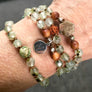 Sandalwood, Prehnite, Rudraksha Sapphire 108 Mala Bracelet for Meditation and Compassion to open the Heart