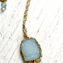 Minimalist Raw Aquamarine Druzy Pendant Necklace
