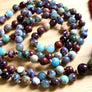 108 Gemstone Root Chakra Mala Beads Red Lightning Agate, Garnet and Aquamarine for Spiritual Awareness and Meditation