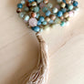 YOGA JEWELRY 108 Mala Beads Meditation Beads Aquamarine Necklace African Opal Rose Quartz Healing Gemstones