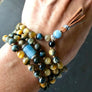 Honey Tiger Eye and Aquamarine 108 Knotted Bracelet to Protect from the Evil Eye