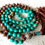 Boho Turquoise & Jasper Mala Necklace with a Tibetan Endless Knot Symbol Guru Bead for Protection