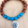 Boho Turquoise and Sandalwood Mala Bracelet with Tree of Life Symbol for Protection and Balance