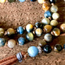 Honey Tiger Eye and Aquamarine 108 Knotted Bracelet to Protect from the Evil Eye