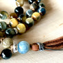 Honey Tiger Eye and Aquamarine 108 Knotted Bracelet to Protect from the Evil Eye