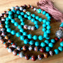 Boho Turquoise & Jasper Mala Necklace with a Tibetan Endless Knot Symbol Guru Bead for Protection