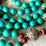 Boho Turquoise & Jasper Mala Necklace with a Tibetan Endless Knot Symbol Guru Bead for Protection