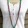 Boho Turquoise & Jasper Mala Necklace with a Tibetan Endless Knot Symbol Guru Bead for Protection