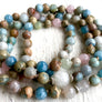 MOONSTONE MALA BEADS Aquamarine Rose Quartz African Opal Infinity Necklace Wrap Bracelet Goddess Healing Crystals Knotted Prayer Beads
