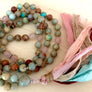 Breast Cancer Survivor African Opal and Rose Quartz Healing Mala Prayer Beads for Healing, Strength and Self Love