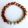 Boho Sandalwood and African Opal Stretch Mala Bracelet for Good Luck and Emotional Healing