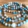 MOONSTONE MALA BEADS Aquamarine Rose Quartz African Opal Infinity Necklace Wrap Bracelet Goddess Healing Crystals Knotted Prayer Beads