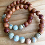 Boho Sandalwood and African Opal Stretch Mala Bracelet for Good Luck and Emotional Healing