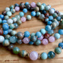 Mulit-Gemstone Knotted Infinity Mala Bracelet with Aquamarine, Rose Quartz and African Opal