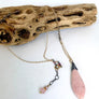 Pink Opal Pendant Necklace, Mixed Metal Layered Necklace October Birthstone Silver and Gold