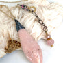 Pink Opal Pendant Necklace, Mixed Metal Layered Necklace October Birthstone Silver and Gold