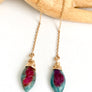 Long Threader Earrings Ruby Zoisite Dangle Earrings Ruby Jewelry Sterling Silver 14K Gold Filled