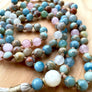 Moonstone Mala Beads Aquamarine Necklace Rose Quartz Tassel Necklace Japa Mala Prayer Beads