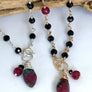 Delicate Black Spinel Bracelet Wire Wrapped with Ruby Zoisite and Ruby