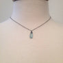 Moss Aquamarine Pendant Necklace Wire Wrapped on Oxidized Sterling Silver Chain