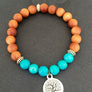Boho Turquoise and Sandalwood Mala Bracelet with Tree of Life Symbol for Protection and Balance