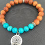 Boho Turquoise and Sandalwood Mala Bracelet with Tree of Life Symbol for Protection and Balance